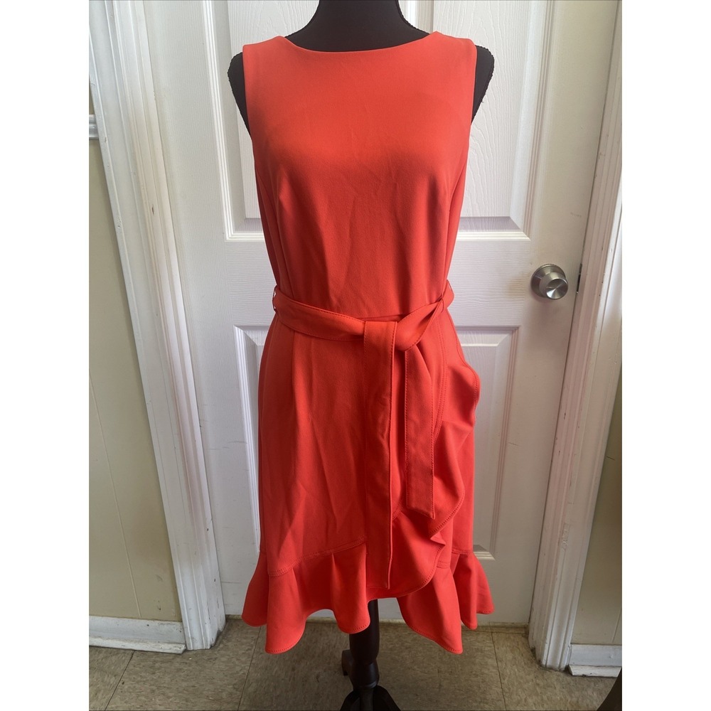 CALVIN KLEIN Size 6 Sleeveless Dress Coral/Orange with Stretch And Flare